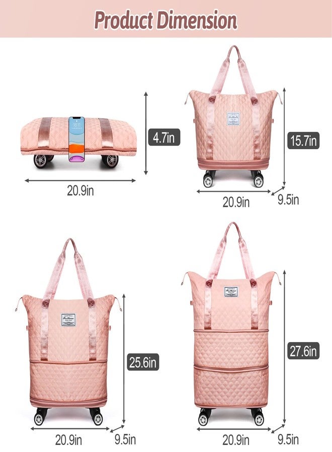 SZSJA Rolling Duffle Bag with Wheels and Handle, Expandable Travel Duffel Bag Luggage Bag, Foldable Travel Bag with Wheels Rolling Carry on Bags, Large Wheeled Luggage, Pink - Image 2